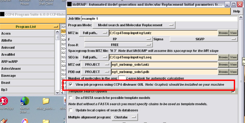 [launching the CCP4i DBviewer from the MRBUMP interface]