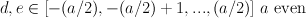 $ d,e \in \left[ -(a/2), -(a/2)+1, ..., (a/2) \right] \, a \,\,\mathrm{even} $