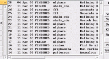 CCP4i's standard job database viewer